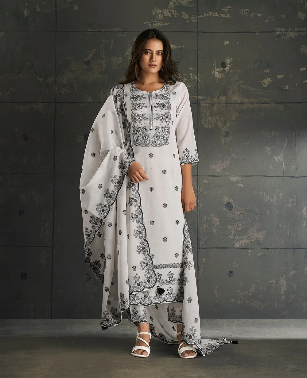 Monochrome Magic Woven Kurta Set