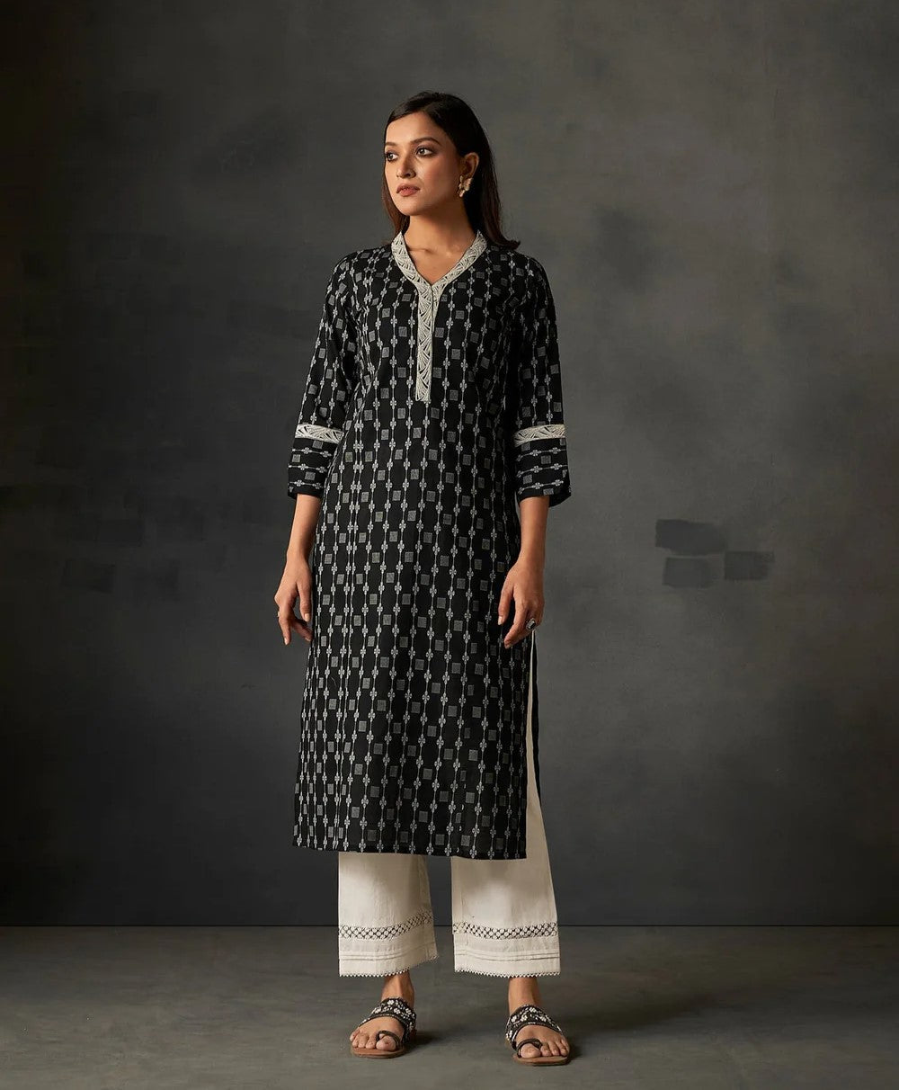 Noir Chic Cotton Kurta Set-fourbuttons-in