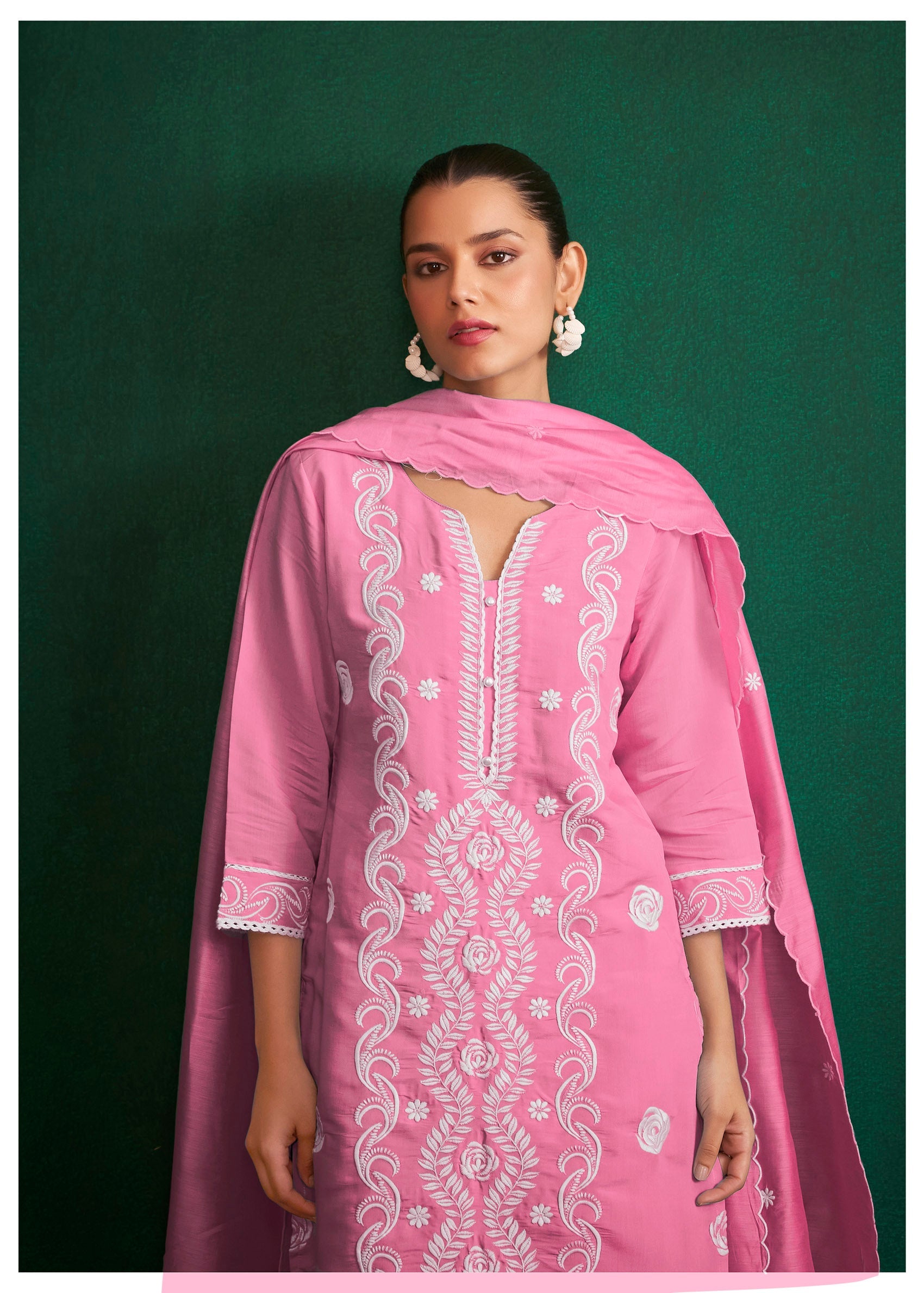 Petal Pink Chikankari Modal Chanderi Set-fourbuttons-in