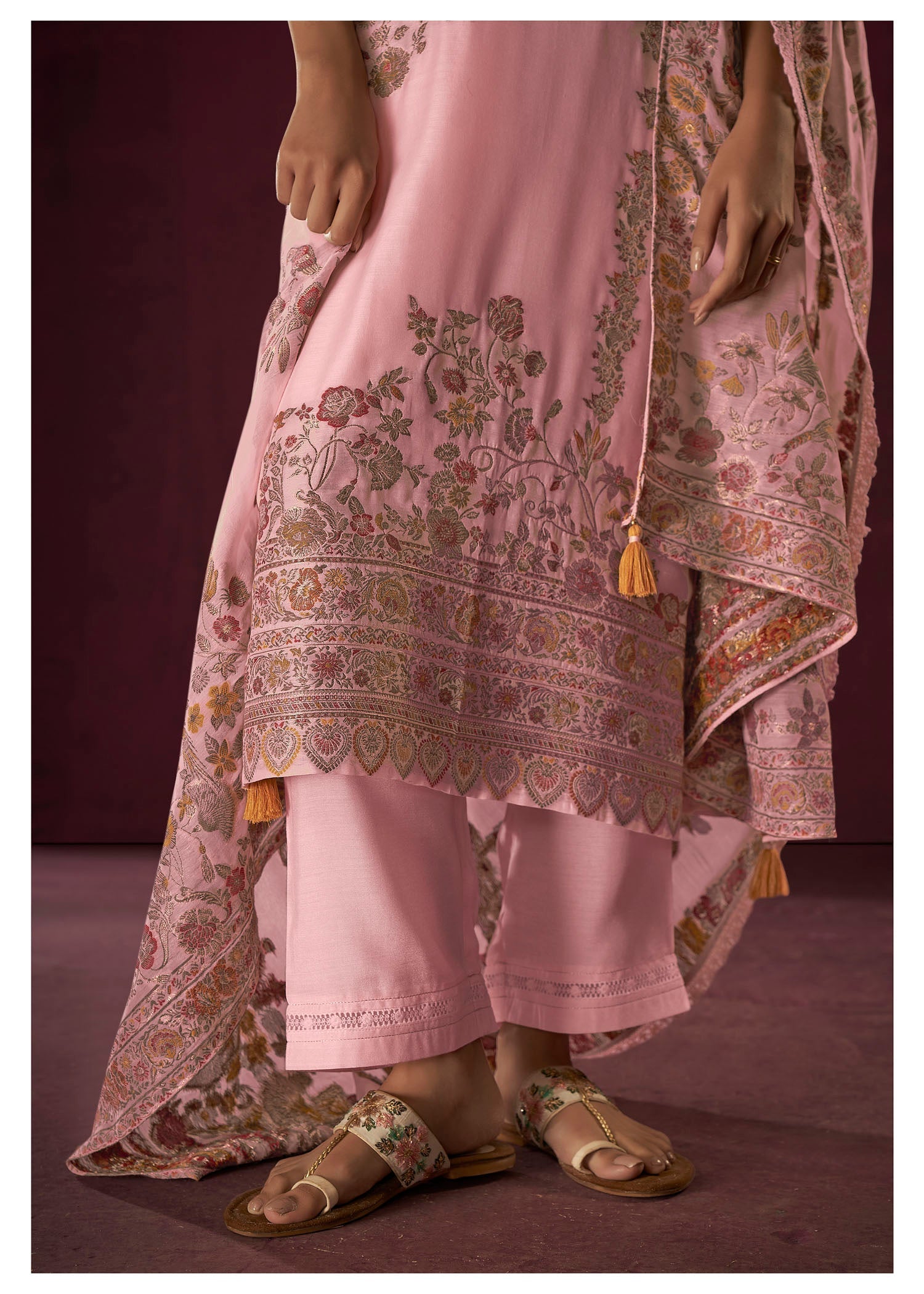 Pink Chanderi Silk Kurta Set-fourbuttons-in