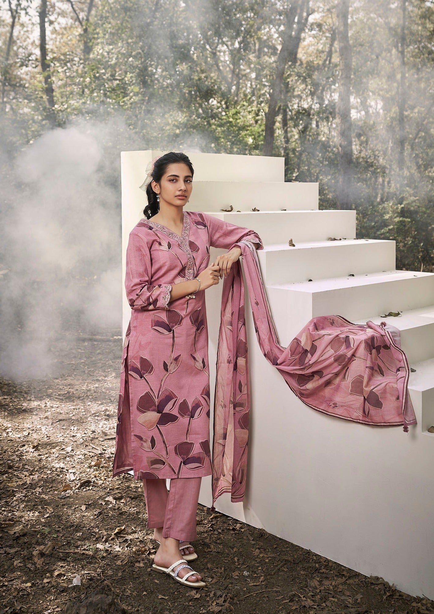 Pink Fiesta Cotton Kurta Set-fourbuttons-in