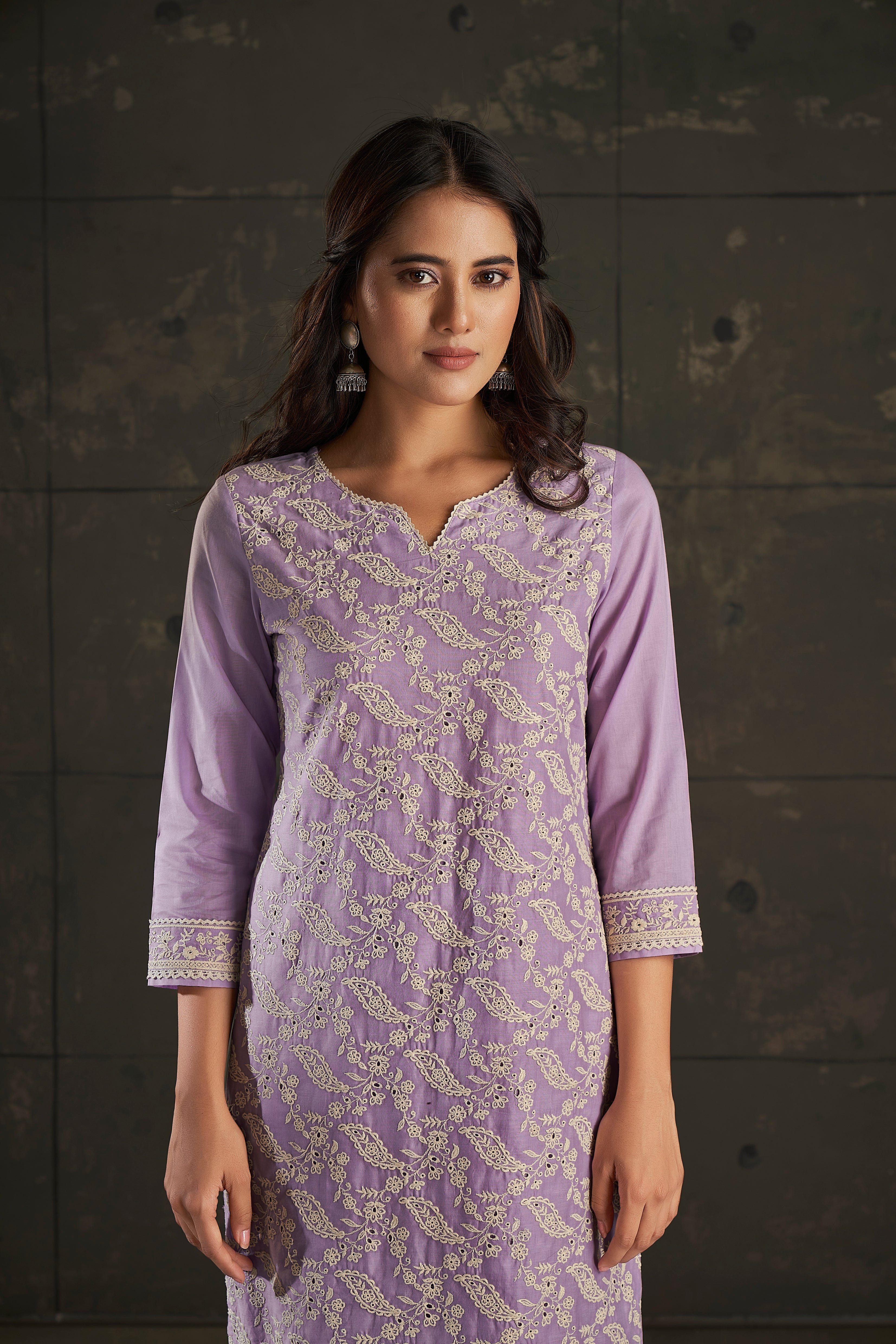 Purple Cotton Soft Kurta Set-fourbuttons-in