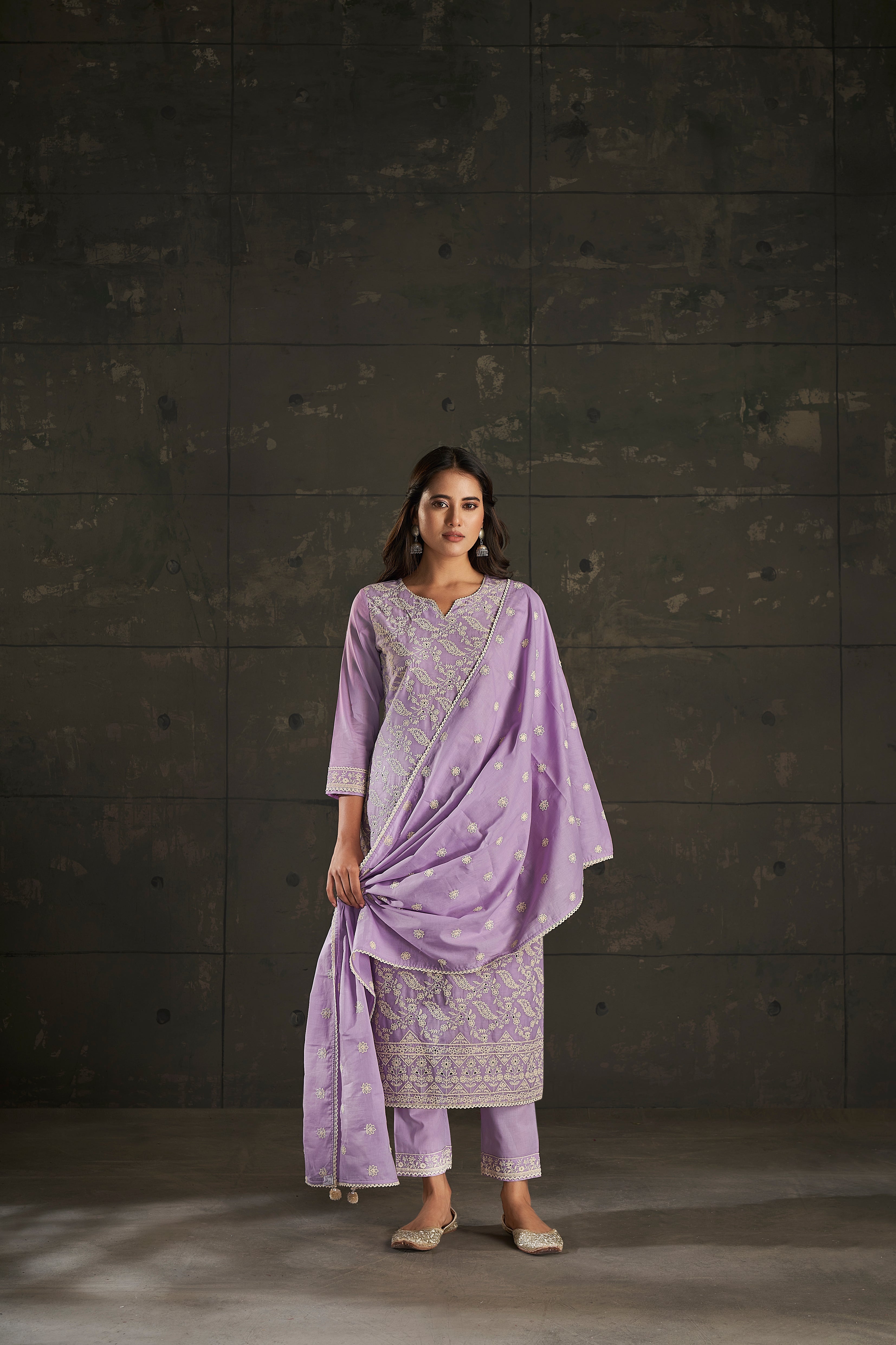 Purple Cotton Soft Kurta Set-fourbuttons-in