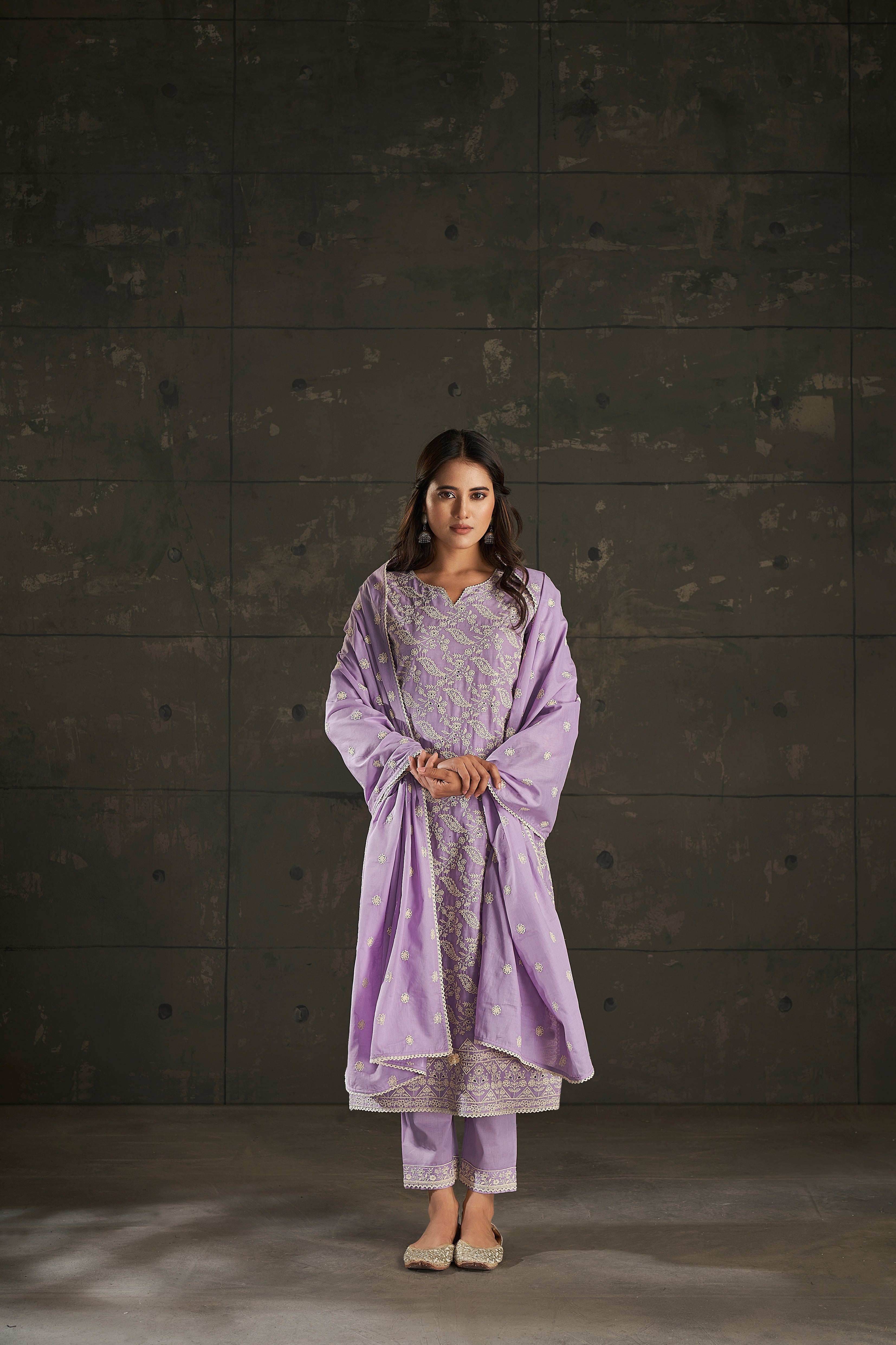 Purple Cotton Soft Kurta Set-fourbuttons-in