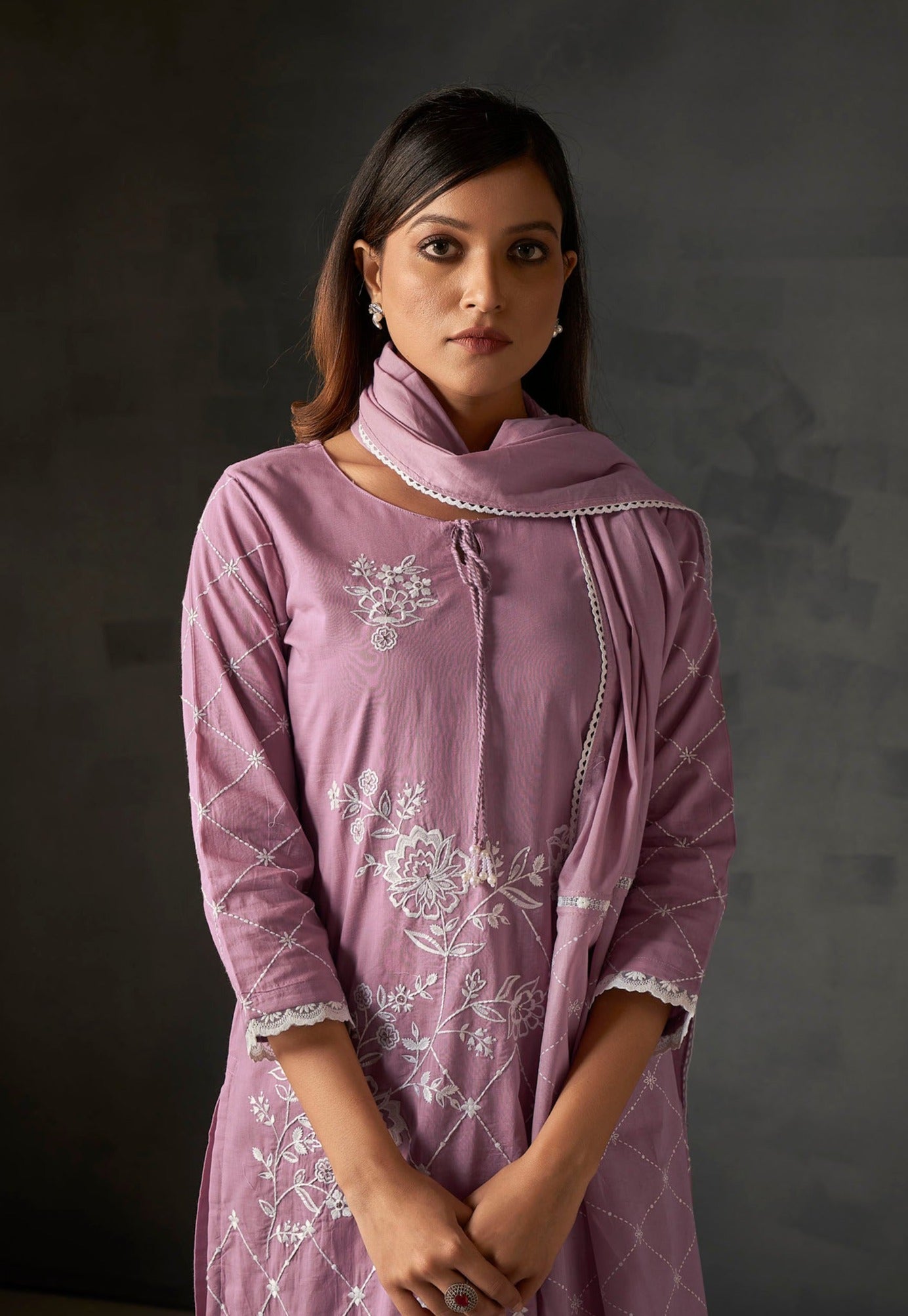 Purple Passion Cambric Jaal Embroidered Kurta Set-fourbuttons-in