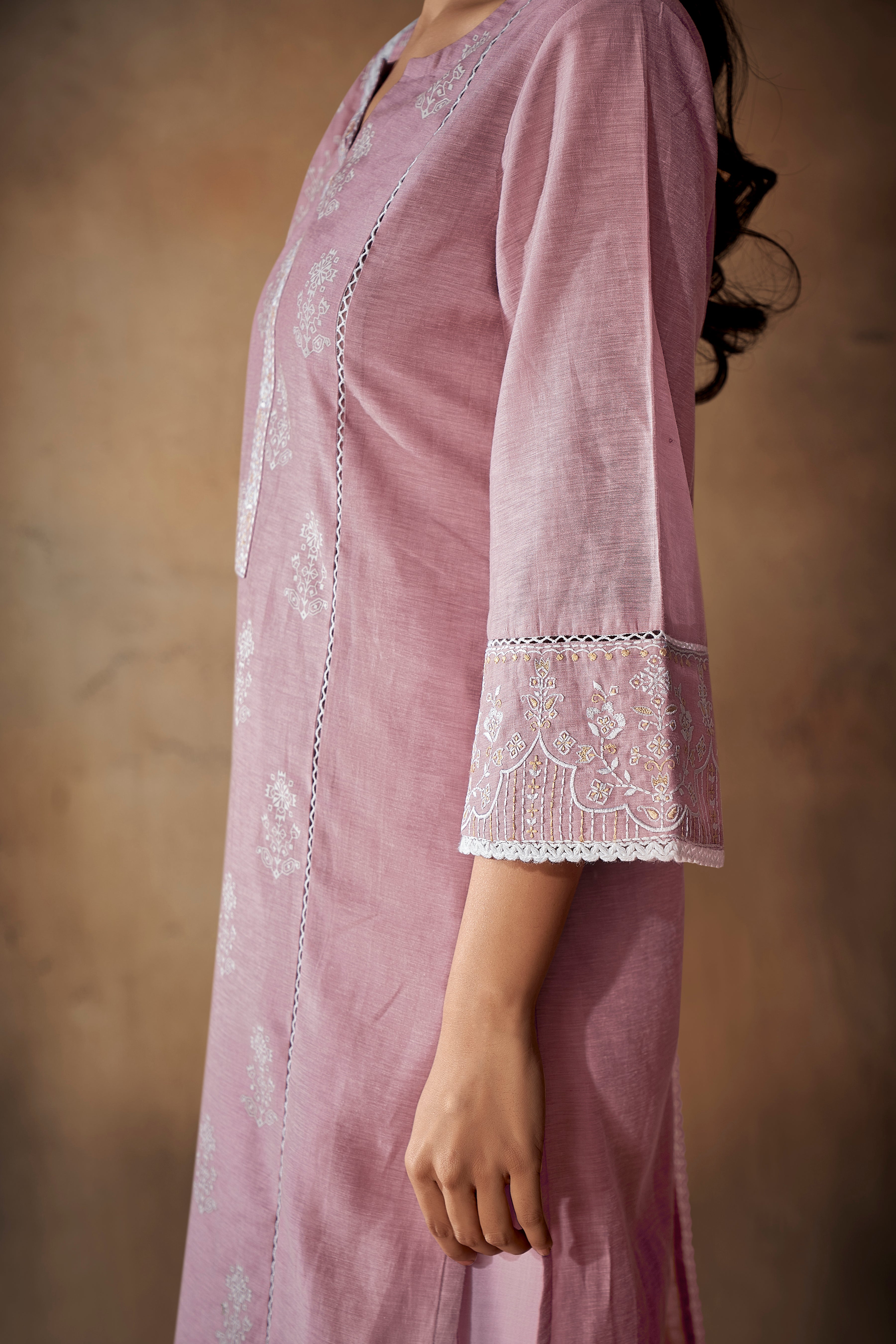 Purple Tawny Lavish Embroidery Kurta Set-fourbuttons-in