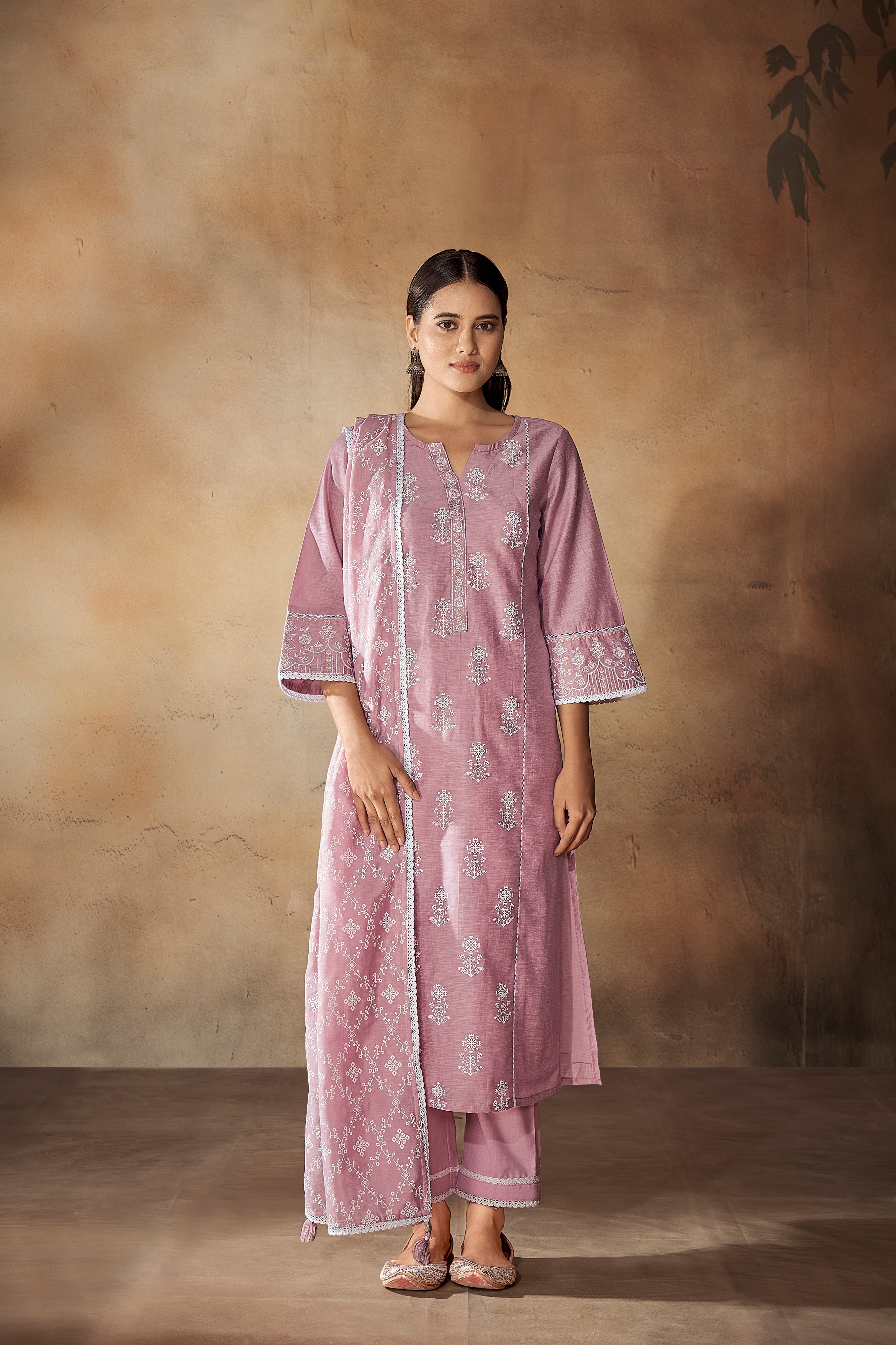 Purple Tawny Lavish Embroidery Kurta Set-fourbuttons-in