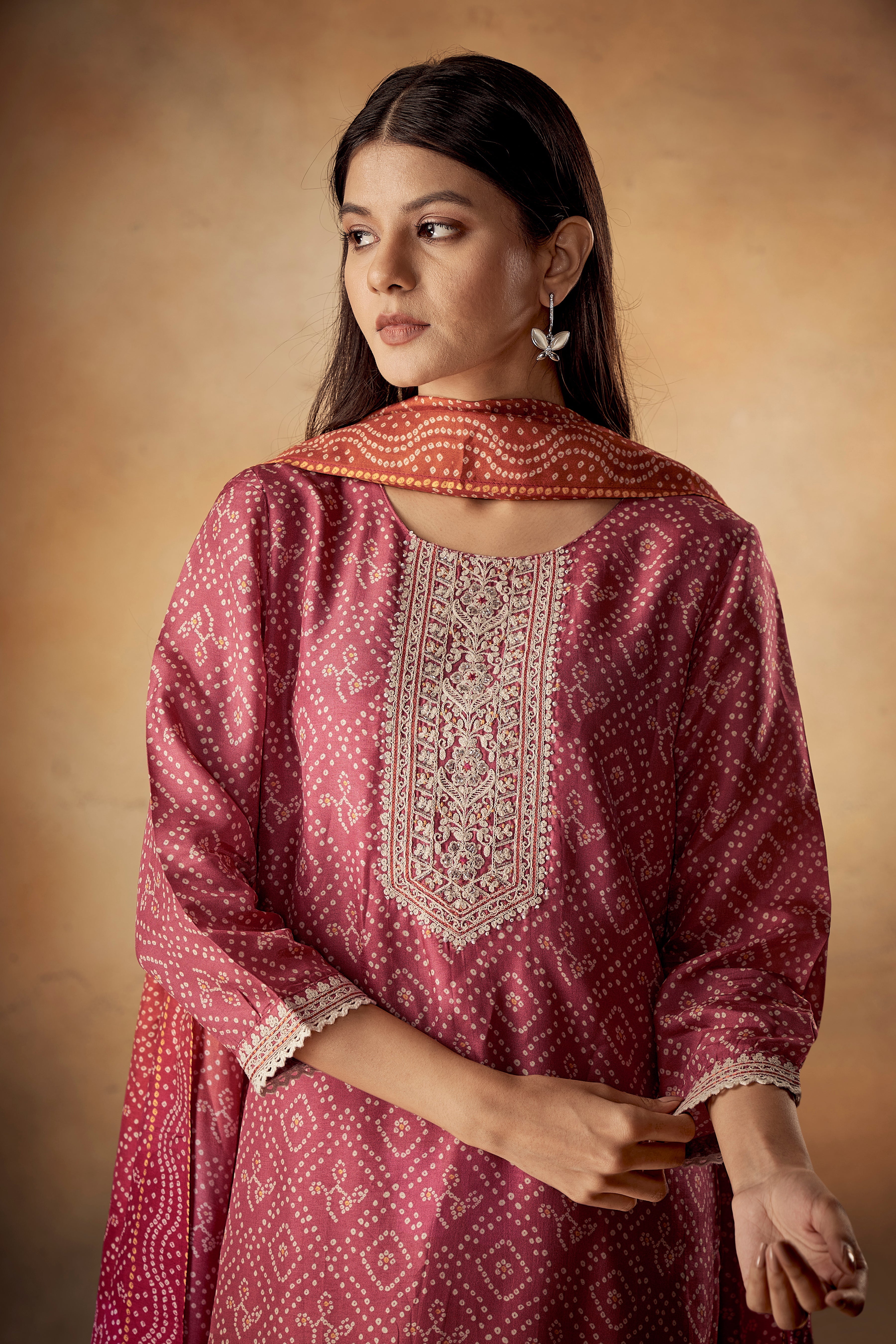 Rose Paradise Silk Kurta Set-fourbuttons-in