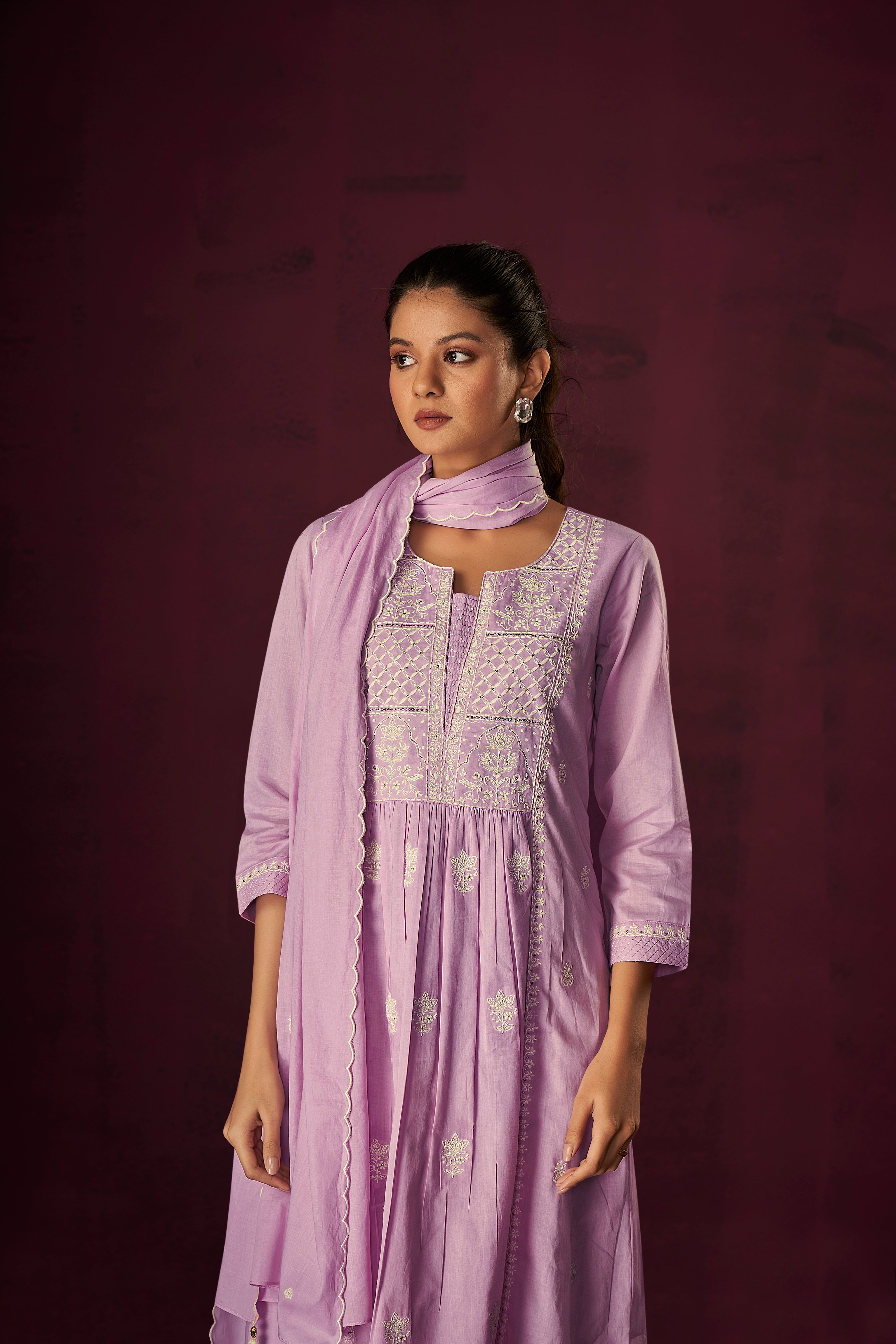 Royal Purple Cotton Kurta Set-fourbuttons-in