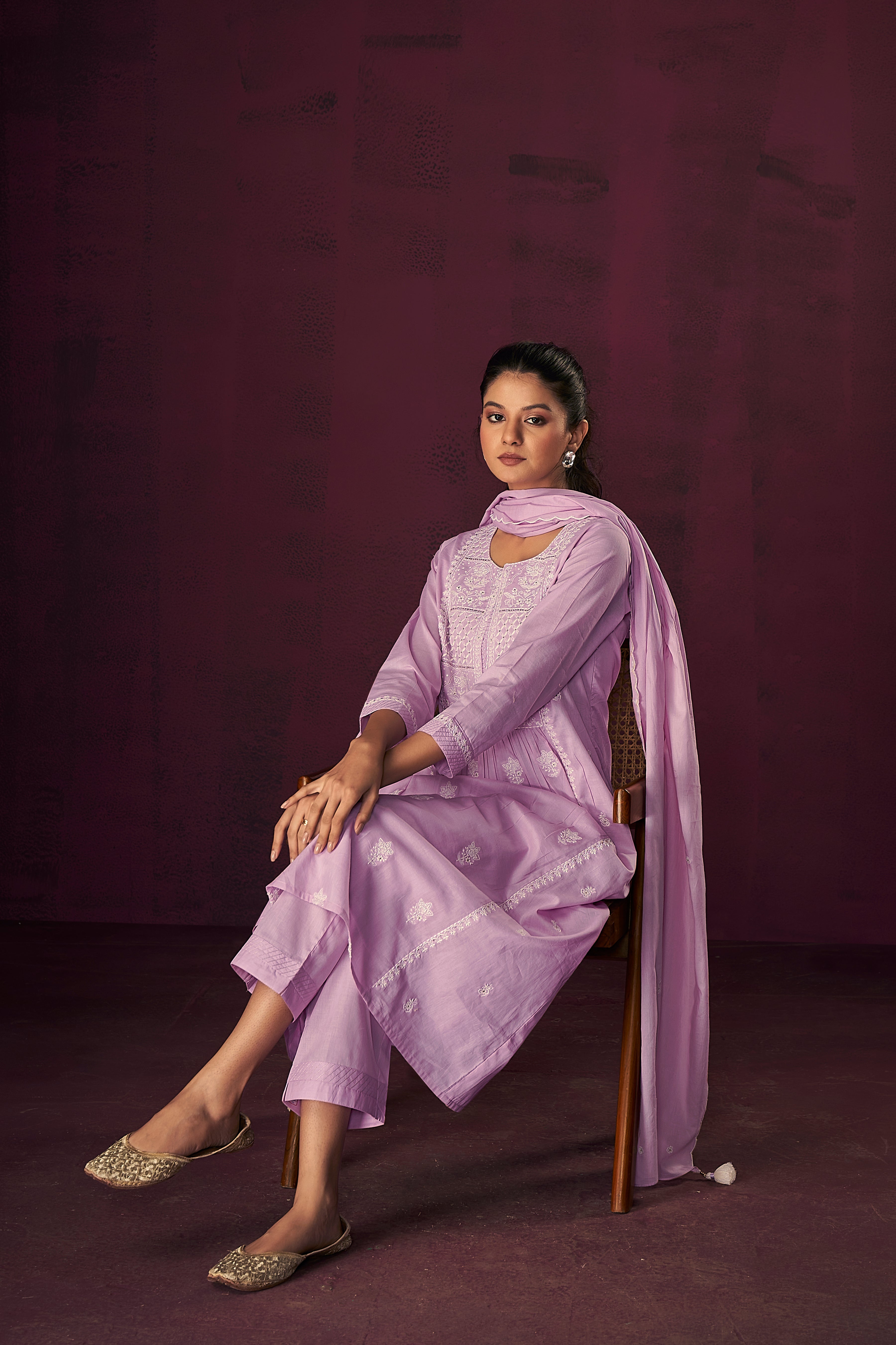 Royal Purple Cotton Kurta Set-fourbuttons-in