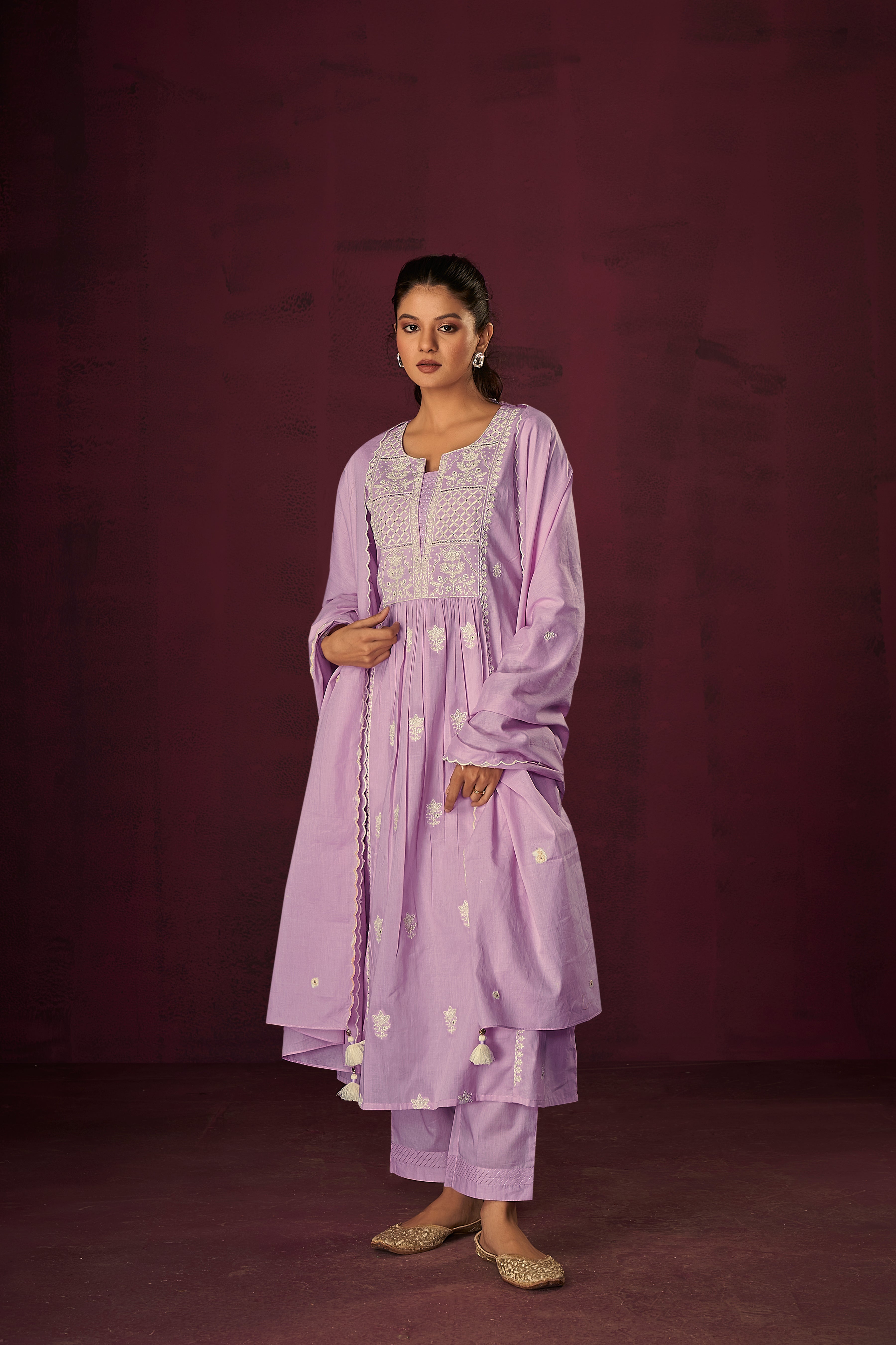 Royal Purple Cotton Kurta Set-fourbuttons-in