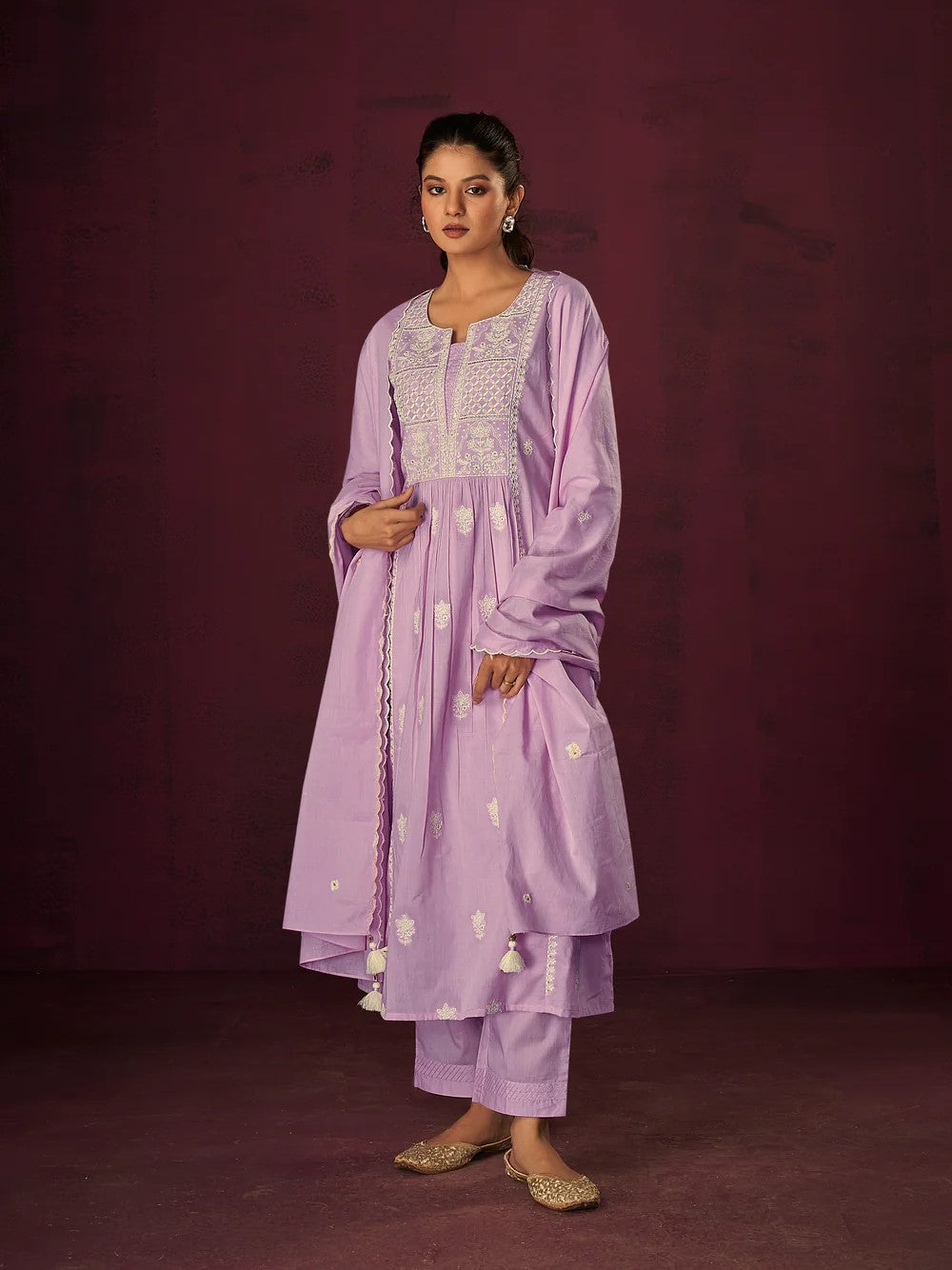 Royal Purple Cotton Kurta Set-fourbuttons-in