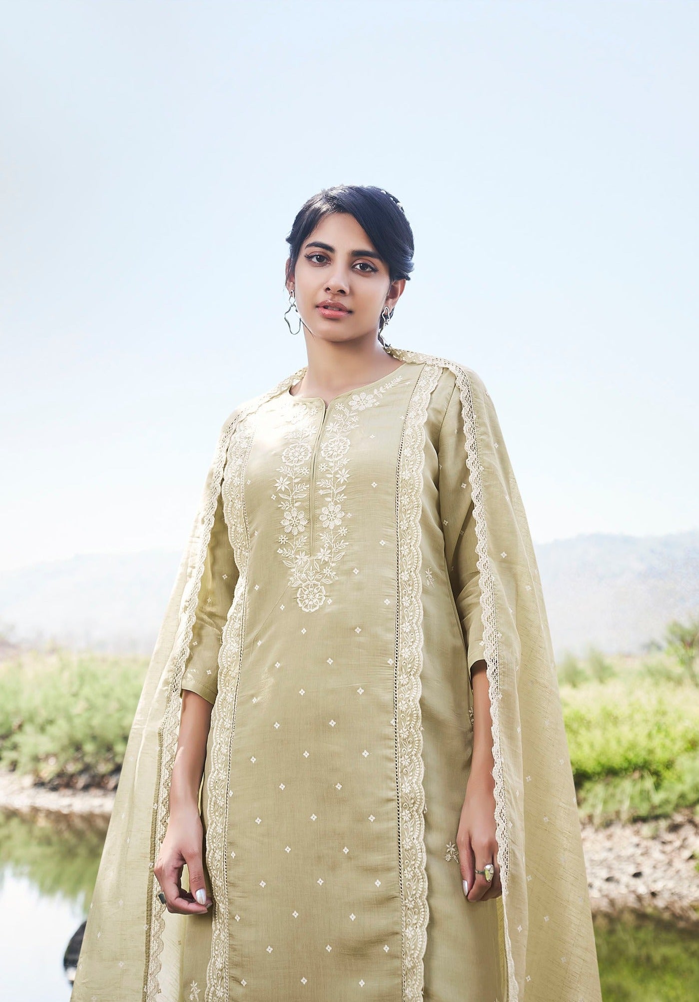 Sage Chikankari Kurta Set-fourbuttons-in