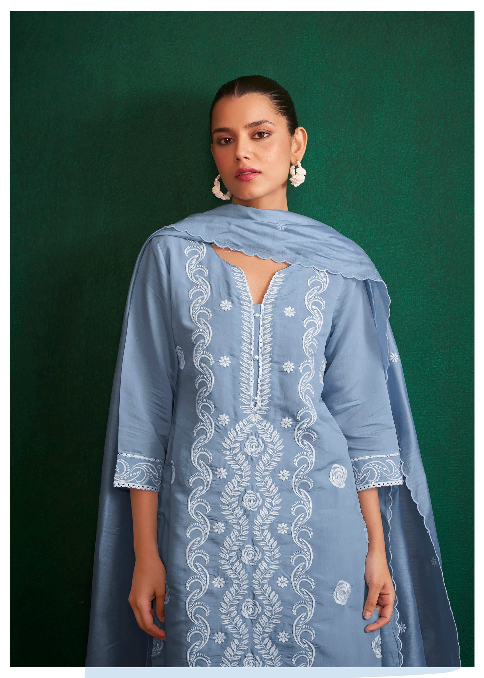 Sapphire Bliss Chikankari Embroidered Set-fourbuttons-in