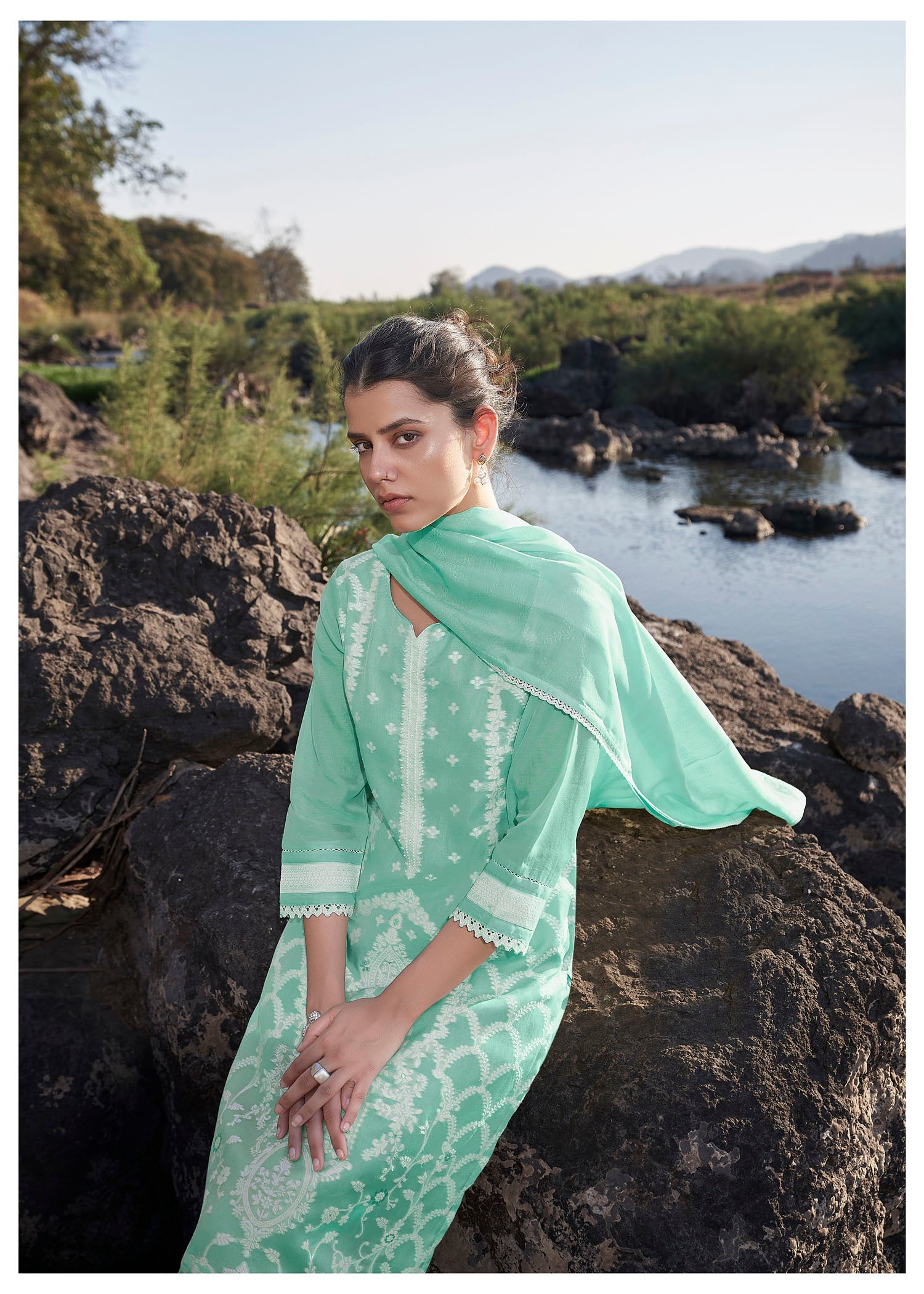 Serene Aqua Chanderi  Kurta Set