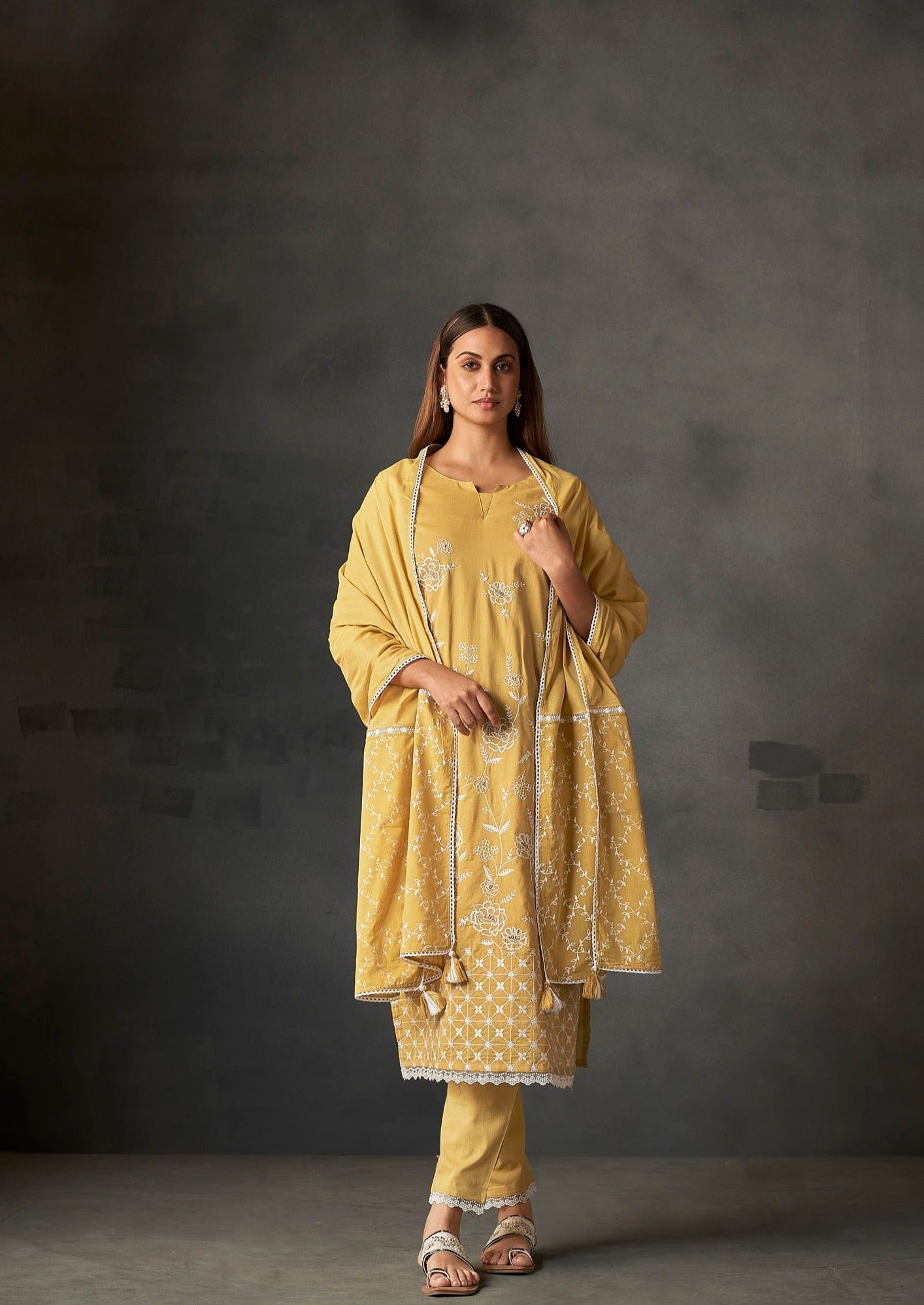 Sunny Delight Cambric Embroidery Kurta Set-fourbuttons-in