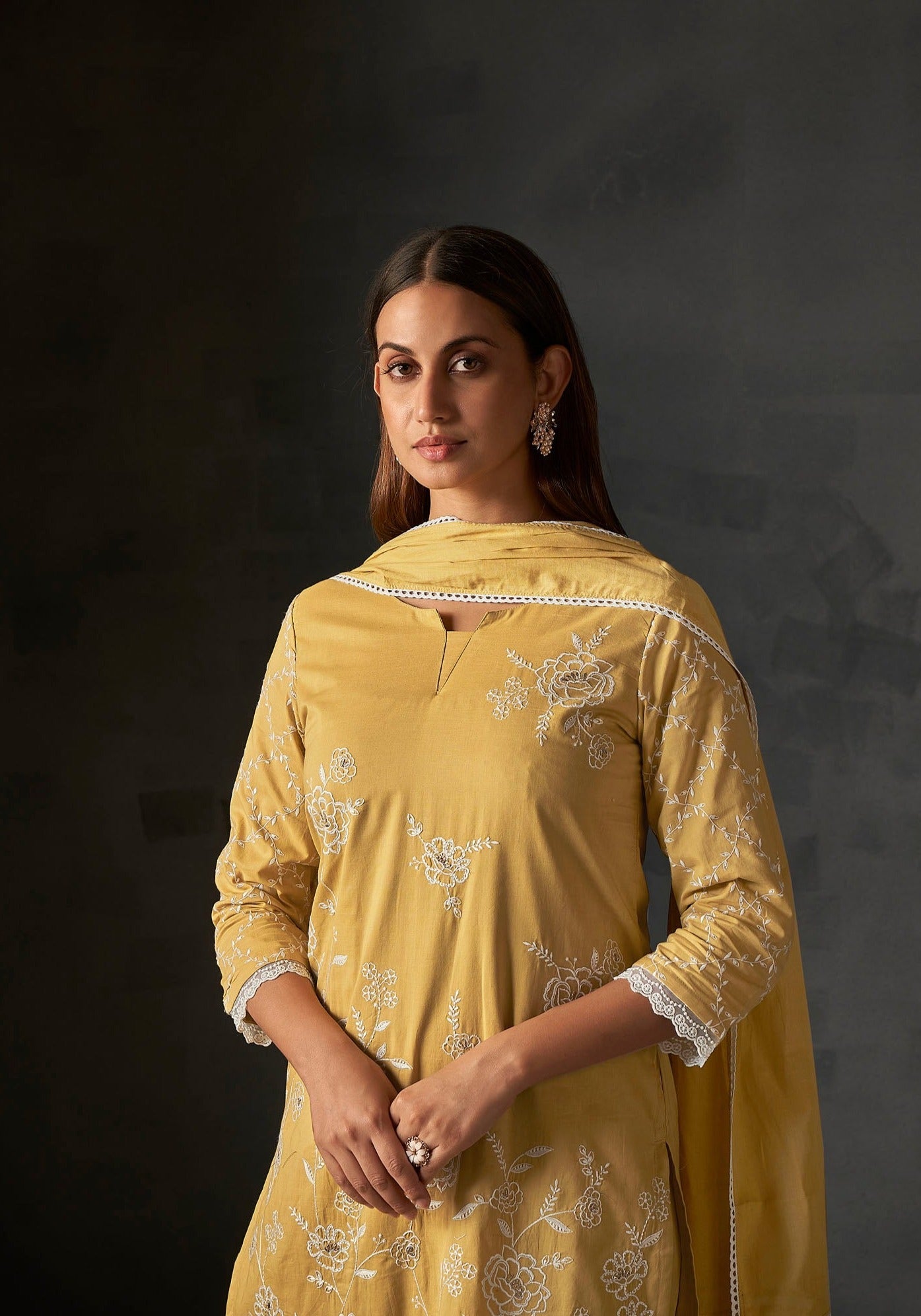 Sunny Delight Cambric Embroidery Kurta Set-fourbuttons-in