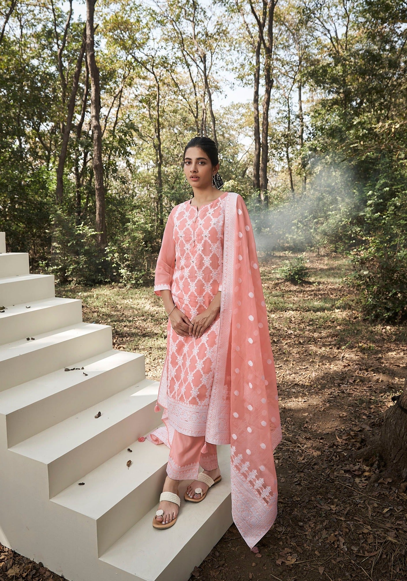 Sunset Orange Woven Silk Kurta Set-fourbuttons-in