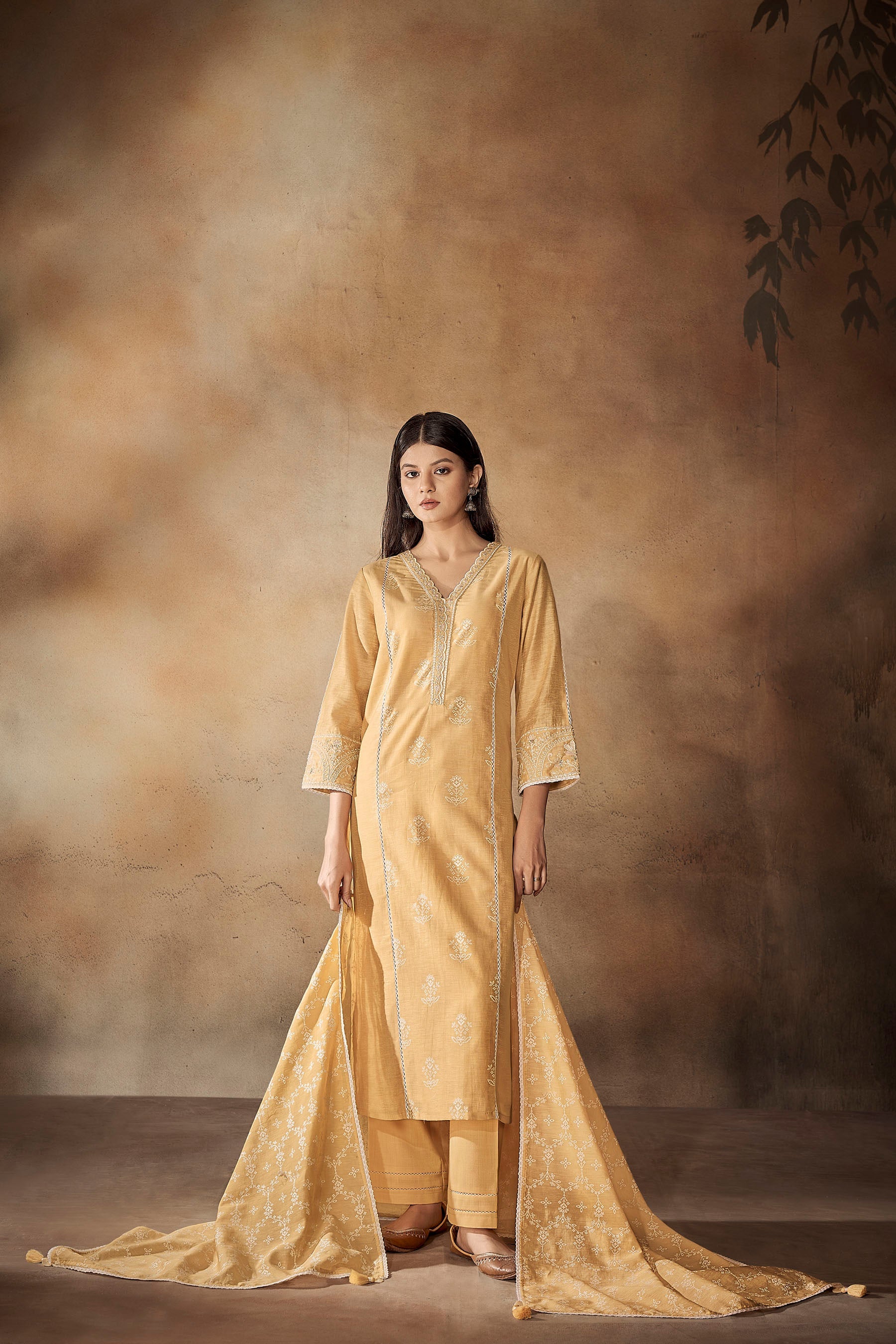 Yellow Ambar Cotton Kurta Set-fourbuttons-in