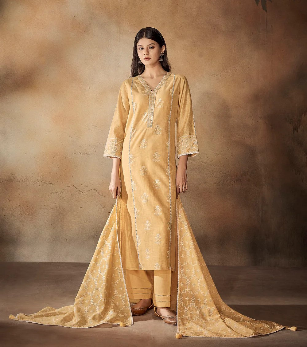 Yellow Ambar Cotton Kurta Set-fourbuttons-in